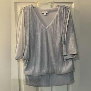 *Prom* Chaus Rhinestone embellished Silver Gray Boxy Ribbed Formal Blouse